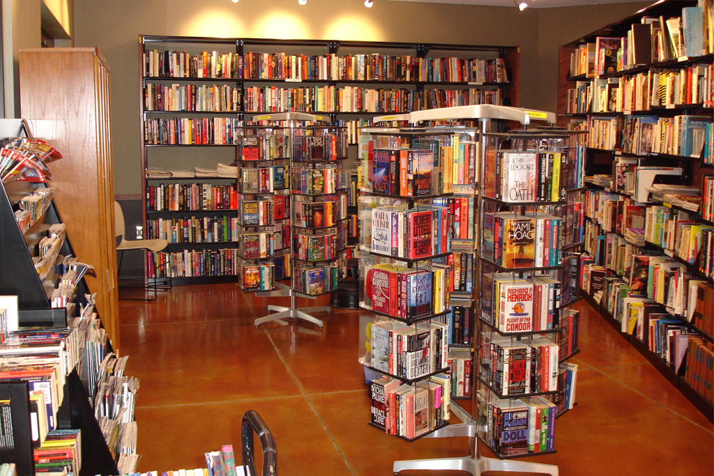 Photo of books in a library